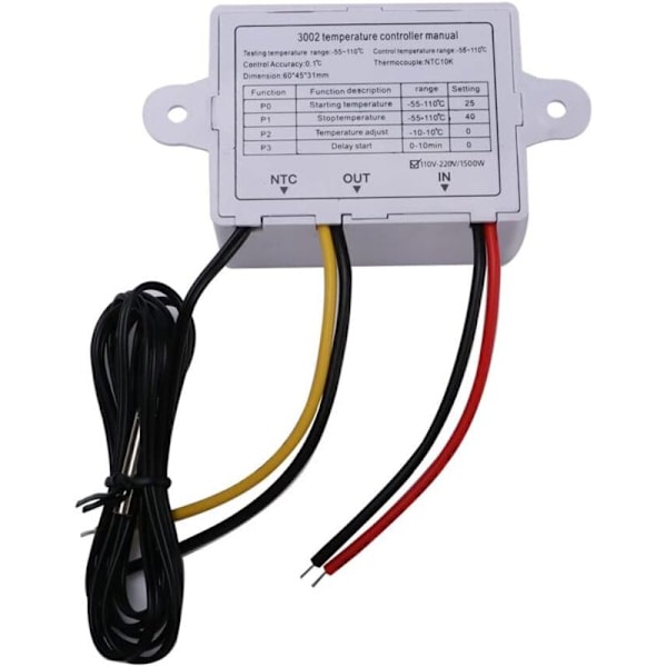 XH-W3002 LED digital temperaturkontrollmodul, digital termostatbrytare med vattentät sond, programmerbar kyltermostat (110V-220V 1500W