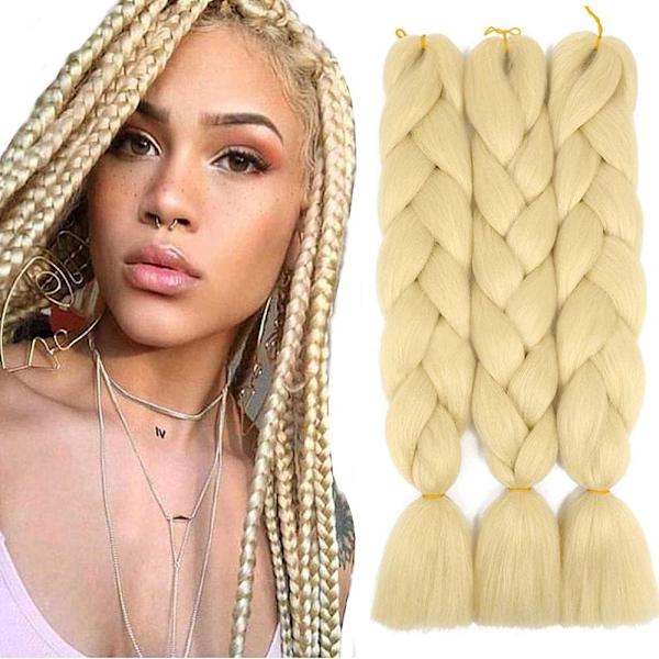3-pack syntetiska fläthår extensions Yaki-struktur Lätt fläta försträckt 24 tum (blond)