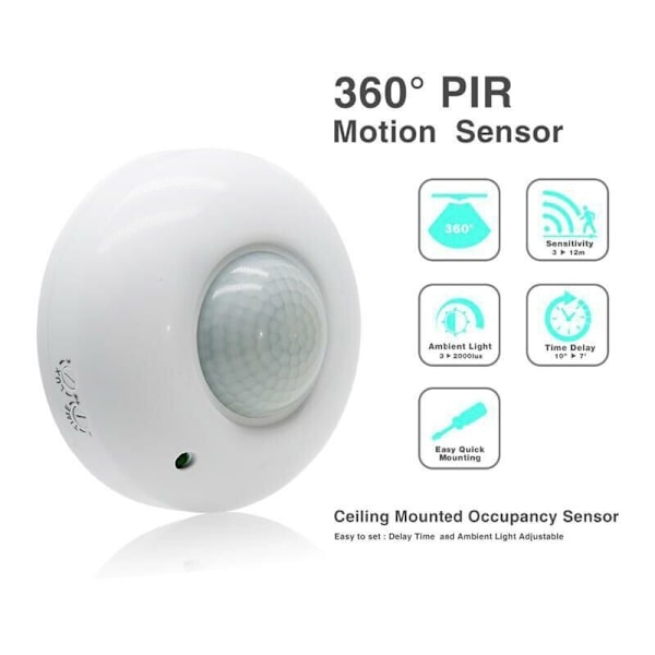 PIR Bevægelsessensor Overflademontering Loftmontering 360° Max 1200W