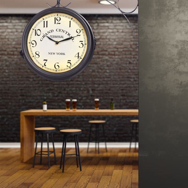 Relaxdays Dobbeltsidet Retro Stationur, Vintage, Batteridrevet, Sort