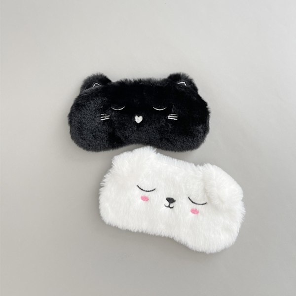 Söt sovmask, svart katt mjuk plysch fluffig sovmask rolig tecknad kattunge ögonbindel romantisk ögonmask ögonmask (svart, katt)