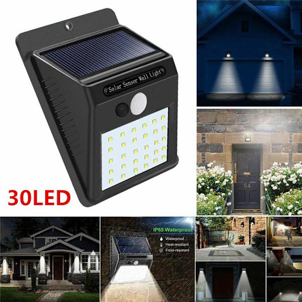 Vattentäta trådlösa PIR solcellsrörelsesensorlampor utomhus, 30LED automatisk på/av säkerhetslampor för stig uteplats gård däck däck veranda trädgård staket Sasic