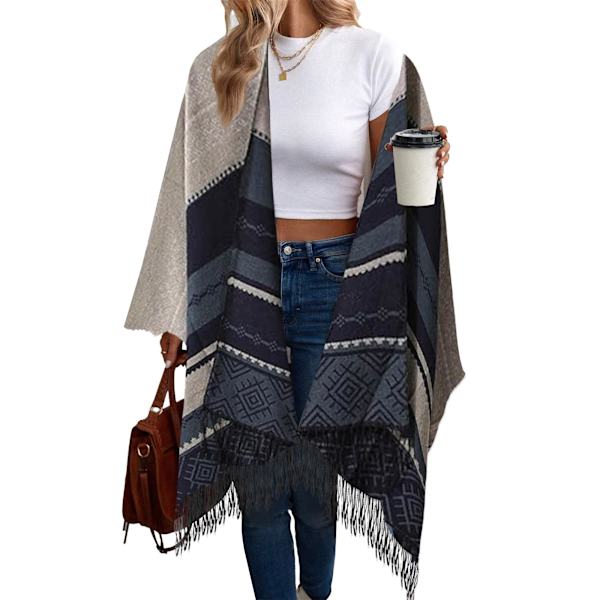 Vacker dam vintage stil kappa bohemisk sjal wrap tryckt tofs kofta etnisk stil sjal