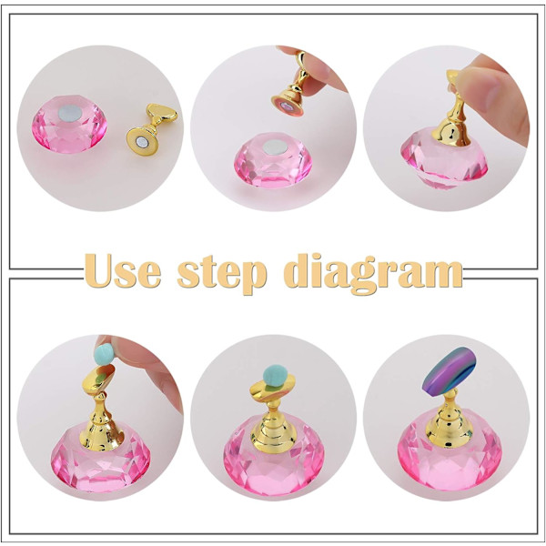 Nagelkonstdisplaystativ (rosa) med magnetiskt stativ och kristallbas, nagelkonstdisplaystativ, nagelkonsttipsdisplaystativ för nagelkonstsalong.