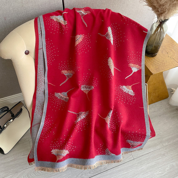 Naisten printed muoti lämmin huivi tupsuilla kääritty talvi paksu peitto poncho takki voikukanpunainen