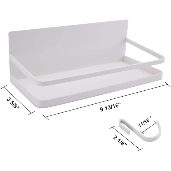 2-pack magnetisk kryddhylla med 4 avtagbara krokar, förvaringshylla för kylskåp, enkelsidig kryddhylla för kylskåp, vit