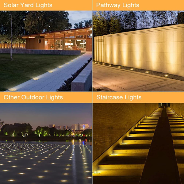 Solcellslampor för marken, 8 LED IP65 Vattentäta varmvita solcellslampor för utomhusbruk, trädgård, gångväg, uteplats (8-pack)