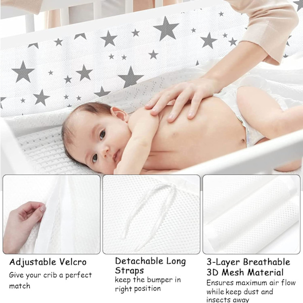 Baby Bumper Pude (Rosa Kanin), Hodegjerdebeskytter, 3D Pustende for Sommer, Avtakbar og Vaskbar
