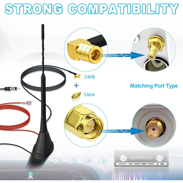 Dab FM-antenne Digital Radioantenne FM/AM Combo SMB/SMA Han til DIN Han Adapter Bilradioantenne Splitter Tagmontering Signalforstærker 500cm 16.4f