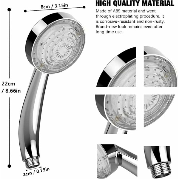 1-delt LED dusjhode, høytrykks dusjhode med automatisk endring i 7 farger, univers dusjhode for hus, hotell, bad, krom