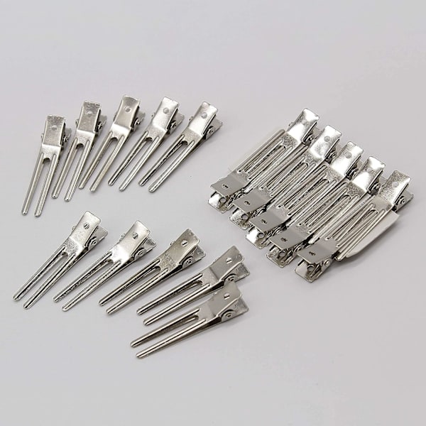 50-pack frisörklämmor med dubbla piggar (silver) 4,5 cm lockfixeringssektion spänne metallkrokodil hårklämma rosett spänne lockar frisörsalong frisör