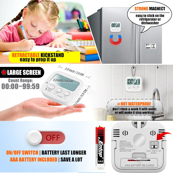 Timer, Børnetimer, Køkkentimer, 2-pak Madlavning Digital Timer, Æggeur, Sød Magnetisk Bordtimer til Klasseværelset