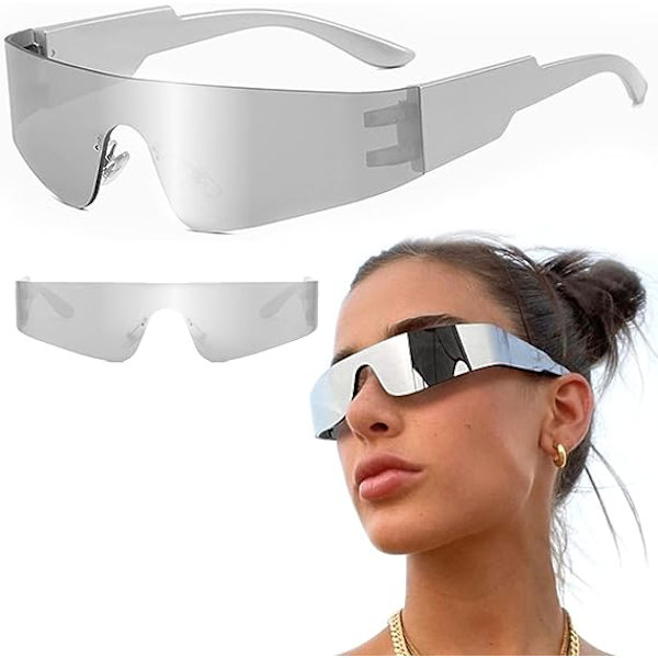 Futuristisset lasit Hopea Futuristisset aurinkolasit Alien Cyclops Futuristisset aurinkolasit Aurinkolasit Sopii Halloweeniin, Cosplay-asu rekvisiitta lasit
