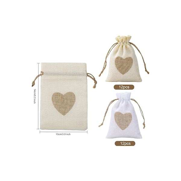 JUTE lærredsposer, sæt med 24 hamp hørposer med snor og kernemønster, jute lomme dåbspose genanvendeligt stof til bryllup, fødselsdag, fest, kreativ