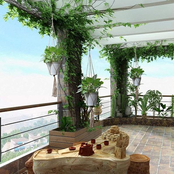 2 stk. enkel blomsterpottenet (105 cm), kreativ havearbejde grøn hængende plante hængekurv, vævet model hampreb bomuldsrebnet