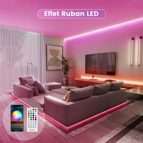 5m LED-stripe, LED-rom flerfarget LED-stripe 5050 RGB LED-lys, LED-stripe med fjernkontroll, Bluetooth-app for å kontrollere LED-stripen i synkronisering