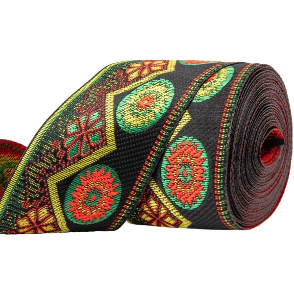 7m Blommig Broderad Jacquardband Vintage Vävda Dekorationer för Dekorationer Hantverksmaterial, Röd, 5cm Bred