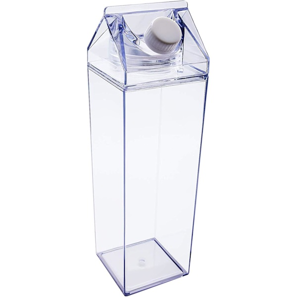 Läpinäkyvä neliönmuotoinen maitolasi, vuotamaton muovinen hedelmämehun pullo (läpinäkyvä/1000ml) ulkoilulajeihin, matkustamiseen, retkeilyyn ja vaellukseen.