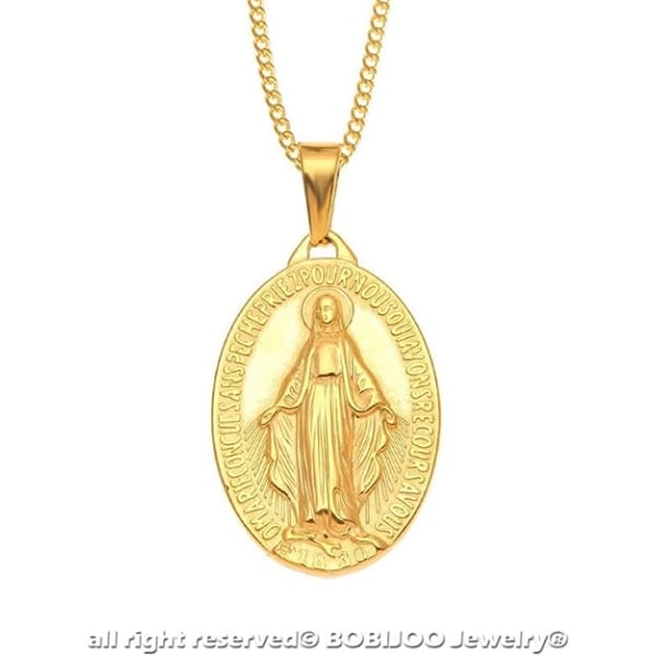 Chambre d'or Jewelry - Pendant Necklace Medal Virgin Mary Miraculous Steel Gold Plated Gold Chain