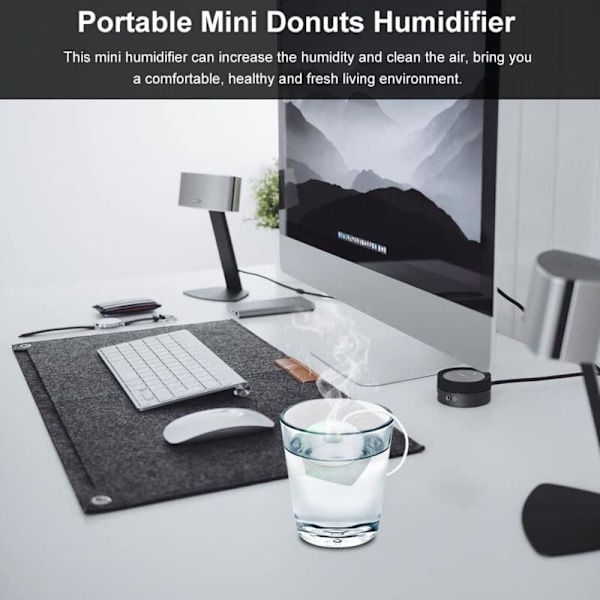 Mini Bærbar USB Luftfukter Donut Form Atomiserende Luftfukter for Bil, Reise, Hjem, Kontorer (Hvit)