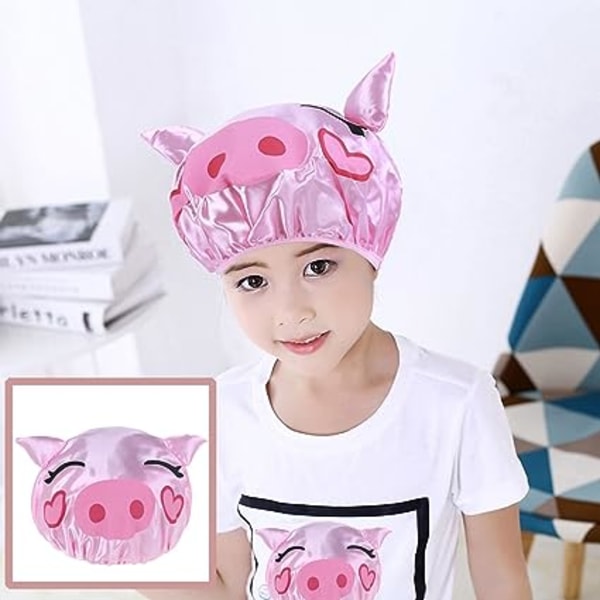 Children's shower cap (pink pig) waterproof double-layered swimming cap for boys and girls