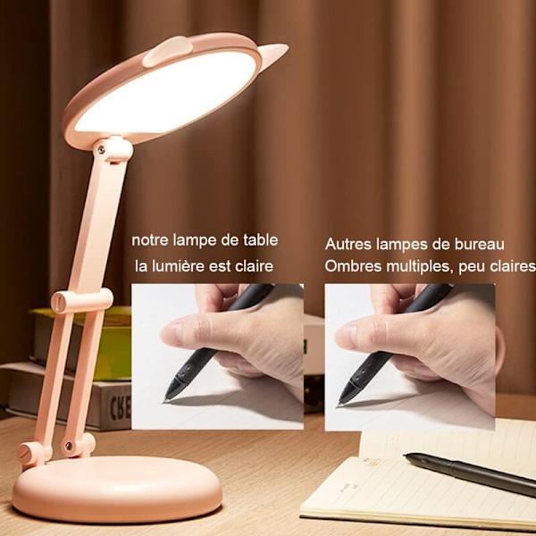 LED Skrivebordslampe for Barn, Rosa Katteøre Nattbordslampe for Jenter, Justerbar