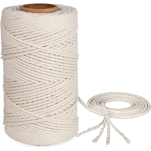 3mm bomuldsreb (off white), 100 meter håndvævet fint bomuldsgarn, brugt til kunst, DIY-håndværk, håndlavede dekorationer og dekorationer