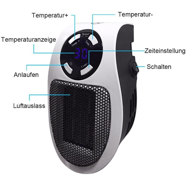 500W Radiant Värmare Rumsvärmare Programmerbar Vägguttag med Justerbar Termostat och Justerbar LED-Display