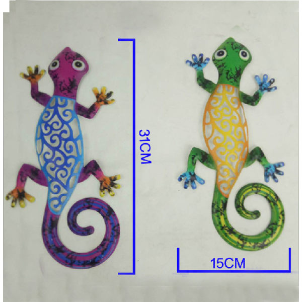 Sett med 2, Metal Gecko Art Lizard Wall Art Decorations for Yard, F