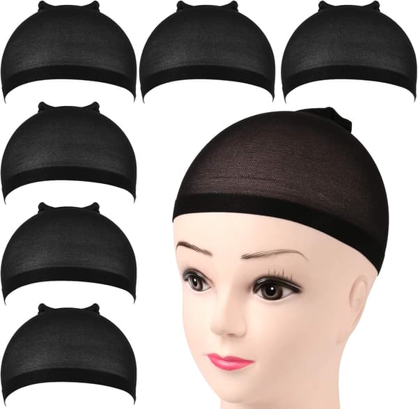 6 svarta elastiska nylonperuker - Elastiska nylonstrumpor perukkoppar, bruna unisex perukstrumpor mössor hårkoppar för kvinnors smink
