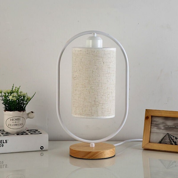 LED nattbordslampe, soveromslampe med moderne stoffskjerm, elegant design bordlampe for soverom, stue, spisebord, skrivebord (5W LED-pære