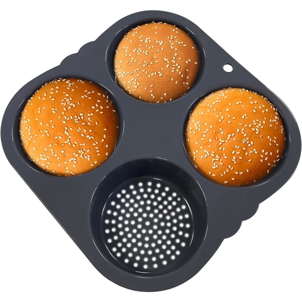 Silikonform för hamburgerbröd 4 hålrumsform Non Stick Bakform Pann-stickform lätt att lossa hushåll silikon livsmedelsbakning Nytt bakverktyg