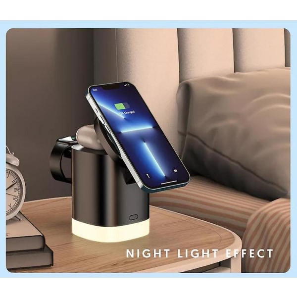 Foldbar Super Rask Magnetisk Dobbelthodet 3 i 1 Trådløs Telefonlader med Rgb Stemningslys