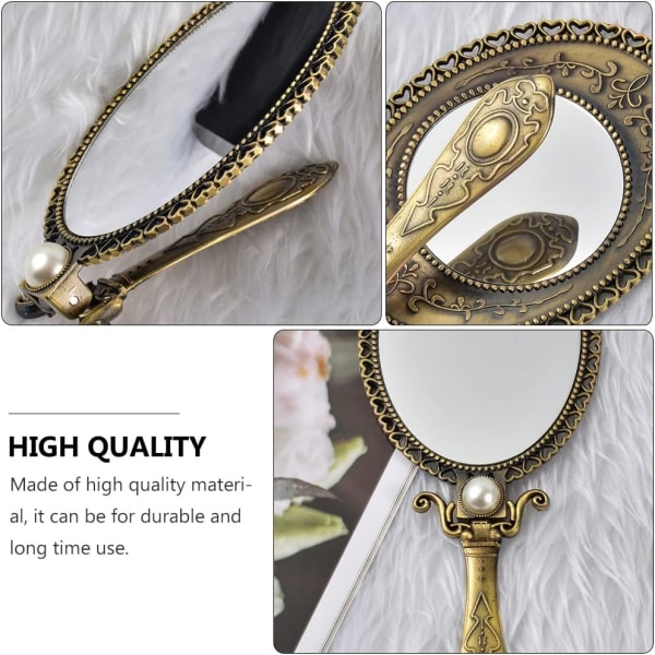 Vintage Oval Lommespejl Forfængelighed Kosmetisk Spejl Sammenklappeligt Håndtag Lomme Makeup Spejl til Hjem Rejse/