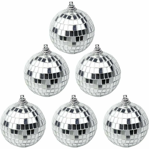 6 stykker sølv facet kugle diskokugle boule disco, diskokugle til diskofeber 70'erne, hængende dekoration, glitterkugle, til fest, karneval
