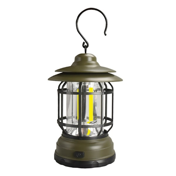 Bærbar Retro Camping Lampe Batteri Bål med Krog til Vandring, Fiskeri grøn