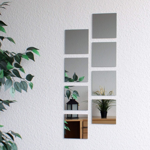 8 stycken spegelplattor, 15x15cm, väggdekoration, väggspegel