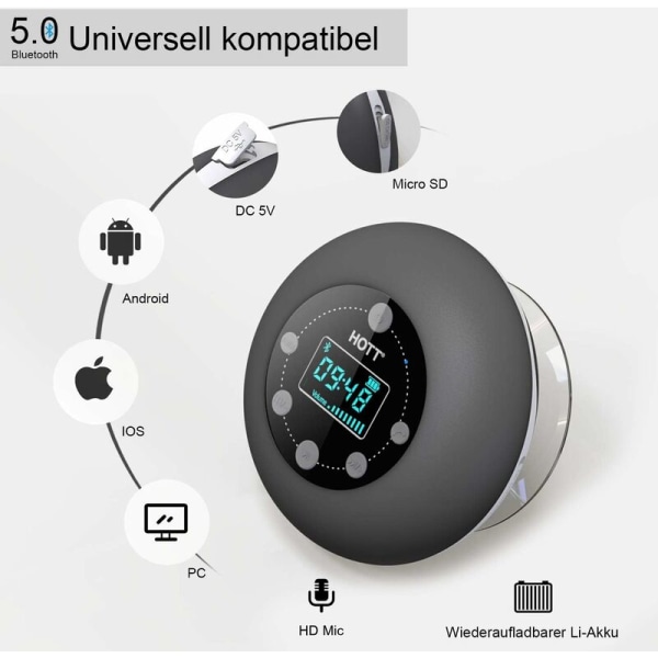 Dusjradio Bluetooth 5.0 vanntett høyttaler trådløst bad M