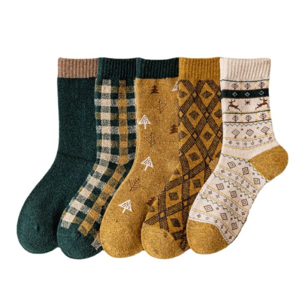 Vinter varme retro koreanske sokker casual søte tykkede runde sokker rutete lang stil