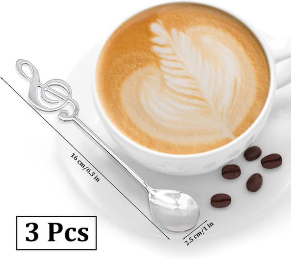 Sæt med 3 rustfrie stål kaffeskeer dessertske gave ske note kageske