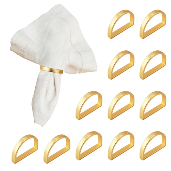 12-pakning serviettringer i metall, elegante serviettholderringer, borddekorasjoner til Valentinsdag, påske, bryllup, julemiddagsfest (gull)