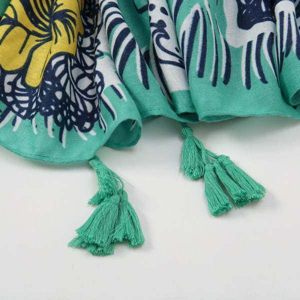 Retro Ethnic Bohemian Geometric Contrast Tassel Scarf Air Conditioning Silk Scarf for Women