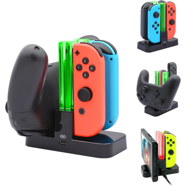 Controller-oplader kompatibel med Nintendo Switch og OLED-model til Joycon, opladningsdock til Joy con og til Pro-controller med indi
