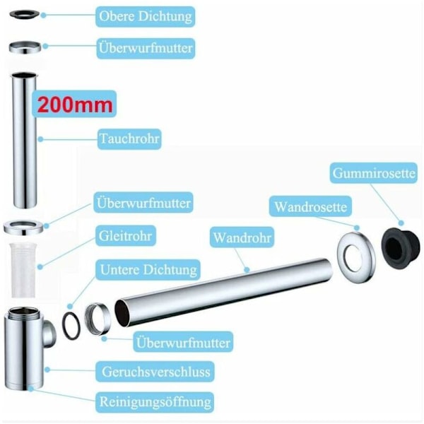 Messingsluk for vask, Universell Slukdesign 1 1/4 x 32mm, Anti-lukt, Krom