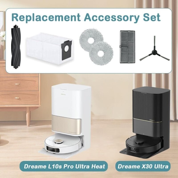 Tilbehørssæt til Dreame L10s Pro Ultra Heat, reservedele til Dreame X30 Ultra, 1 hovedbørste, 6 støvsugerposer, 6 mopper, 2 filtre, 4 sidebørster