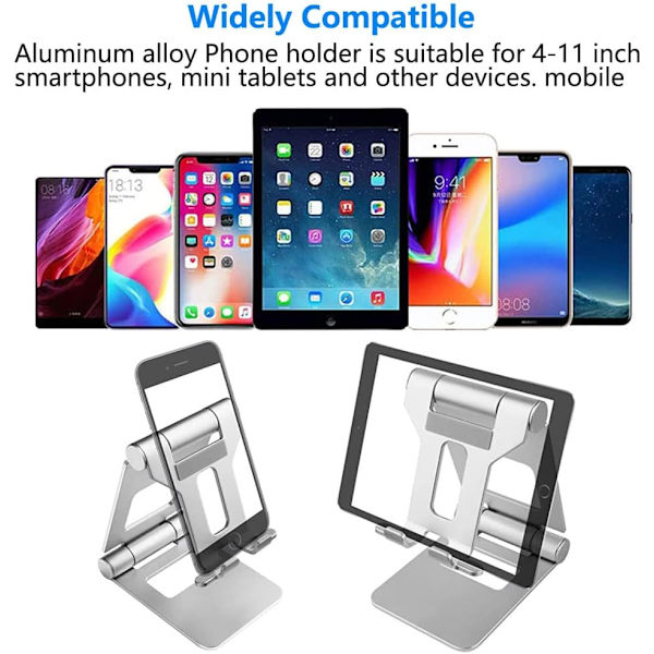 Aluminium skrivbordsställ för telefon, hopfällbart telefonställ smartphone stativ mobiltelefonhållare kompatibel med iPhone 14 13 12 11 Pro Max Huawei Samsung