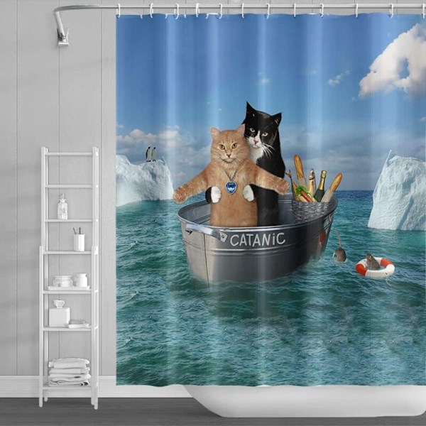 180x180cm Mignon katt Rolig duschdraperi djur kattunge cosplay sydpol pingvin blått hav badrumsgardin för barns badrum polyester