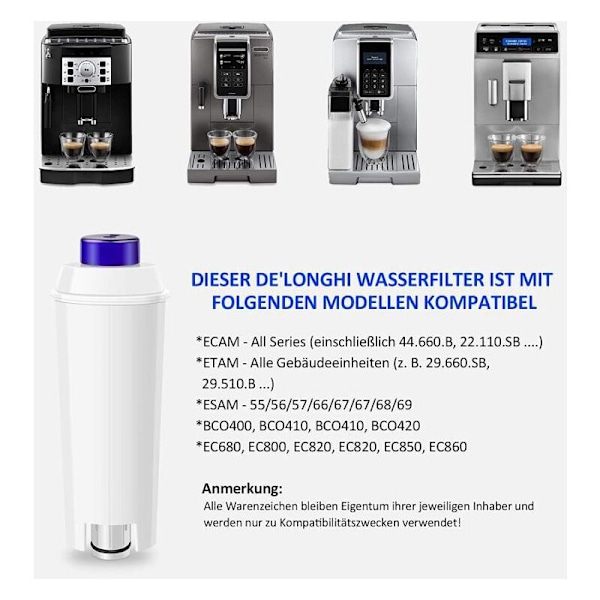 4 STK DLSC002 Filtre til Delonghi Magnifica S, Dinamica, Ecam, ESAM, Etam, Primadonna, BCO, EC Serie Kaffemaskine, Vandfilterpatroner til Del