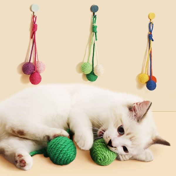 Hängande katt leksak boll inbyggd kattklocka interaktiv lek tugga hängande katt leksak lämplig för inomhus kattunge valp husdjur leksak motion (slumpmässig färg)