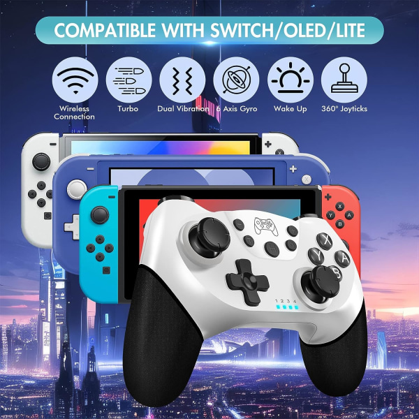 Trådlös Pro-kontroller för Switch/Switch Lite/Switch OLED med väckning, turbo och gyroaxel (vit+svart)